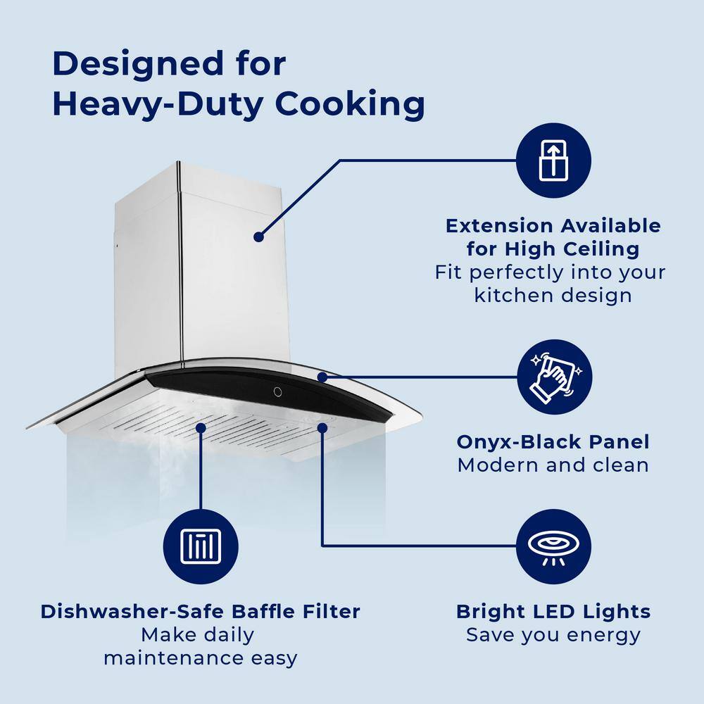 36" Stainless Steel Convertible Wall Mount Range Hood with Charcoal Filter
