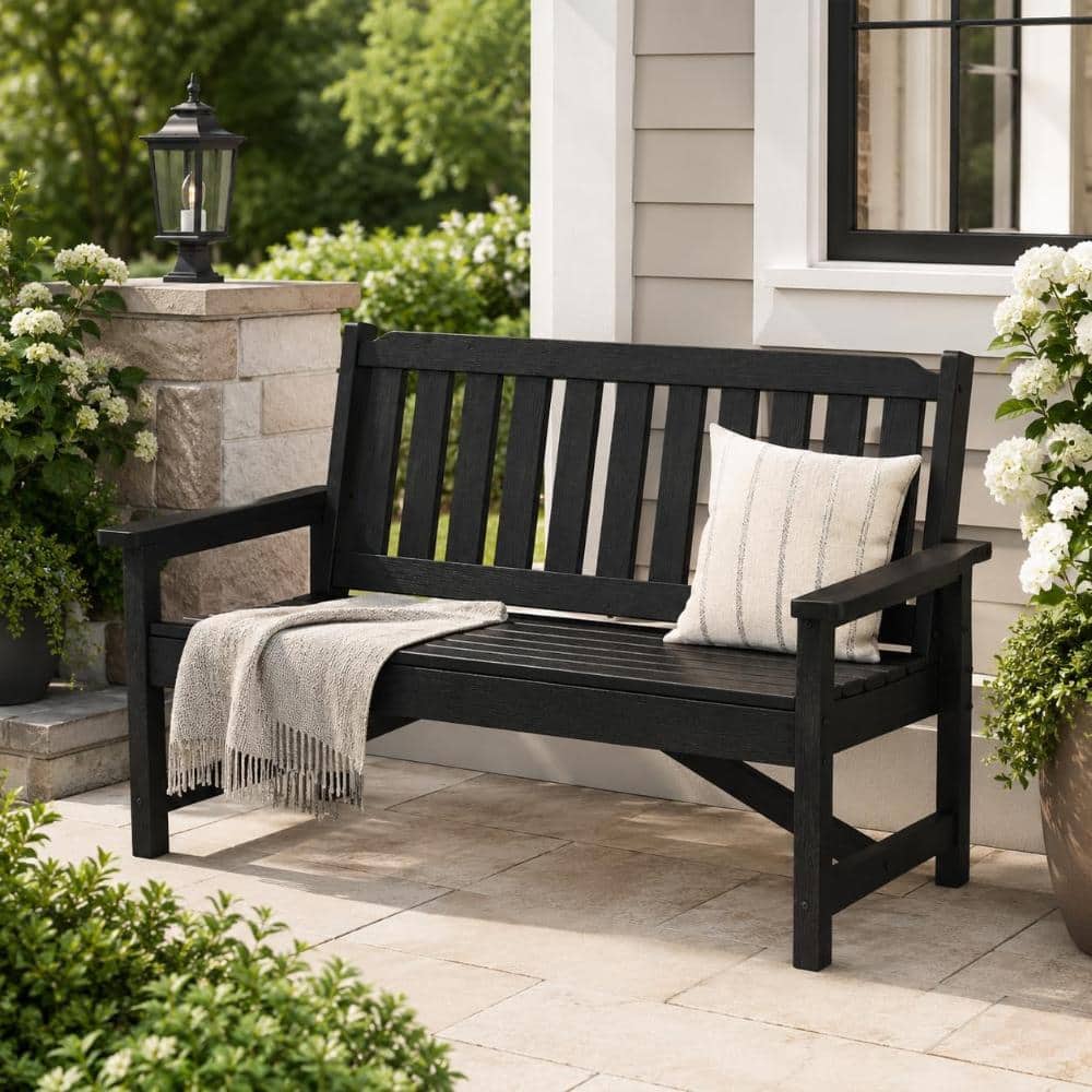 2-Person HDPE Garden Bench, 600 lbs Heavy Duty Weatherproof Patio Bench, Outdoor Seating for Porch Backyard Lawn-Black price history on PriceWatchPro