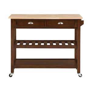 American Heritage Espresso/Butcher Block Kitchen Cart with Drawers