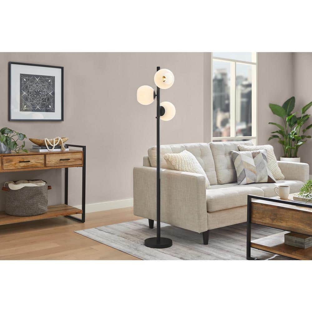 Vista Heights 62 in. 3 Light Matte Black Standard Indoor Floor Lamp Opal White Glass Shade price history on PriceWatchPro