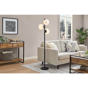 Vista Heights 62 in. 3 Light Matte black Standard Indoor Floor Lamp Opal White Glass Shade