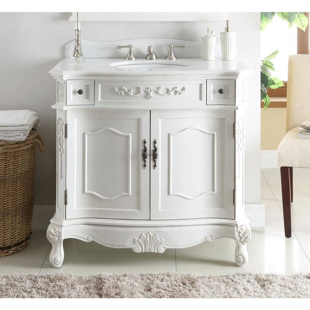 Fairmont 36 in. W x 21 in D. x 35 in. H White Marble Vanity Top in White wi