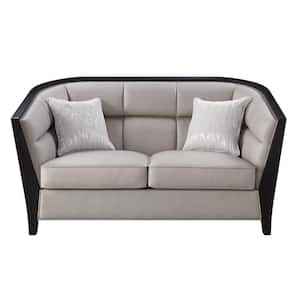 64 in. Beige Fabric Solid Color 100% Polyester 2-Seater Loveseat with Black Solid Manufactured Wood Legs