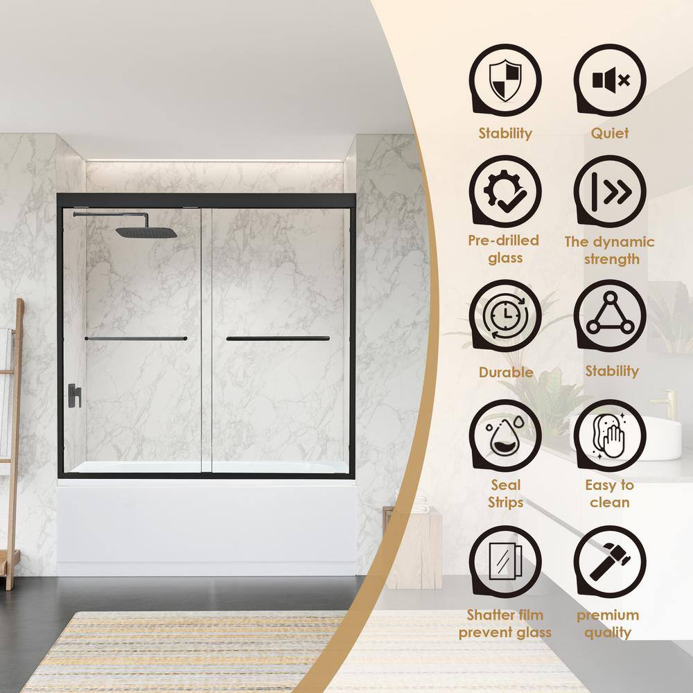 Ennis Matte Black 60" x 58" Framed Tub Door with Clear Glass