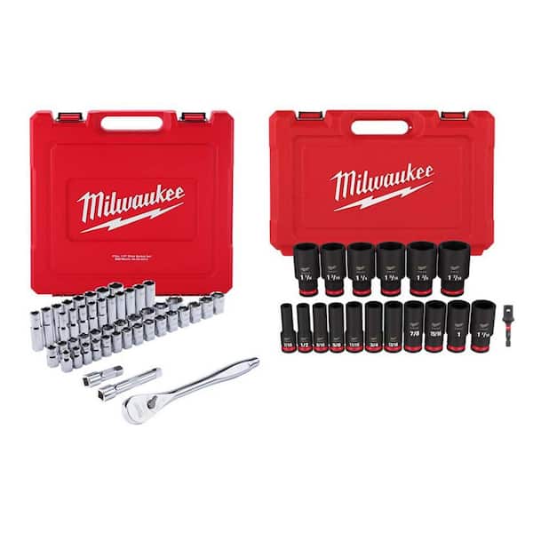 Milwaukee 1/2 in. Drive SAE/Metric Ratchet and Socket Mechanics with Shockwave 1/2 in. Drive SAE Impact Socket Set (65-Piece)