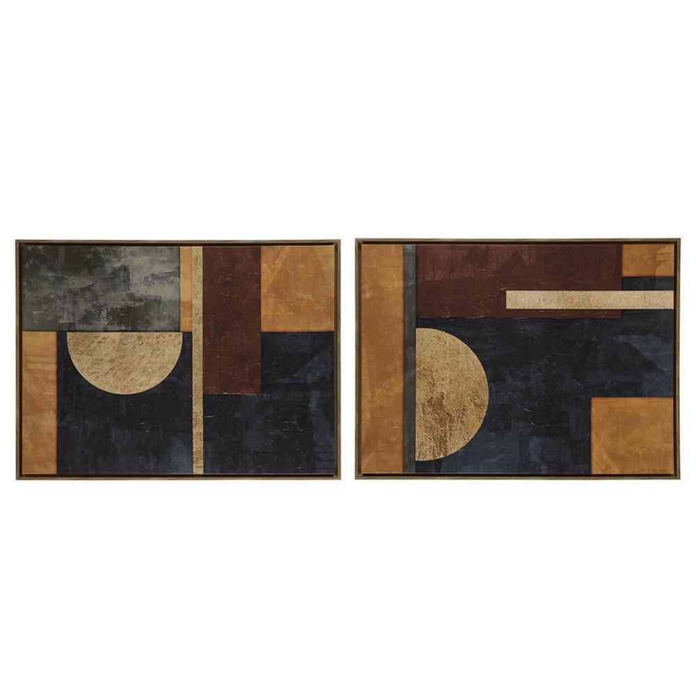 Jeweled Geo Hand-Embellished Abstract Framed Canvas Wall Art Set