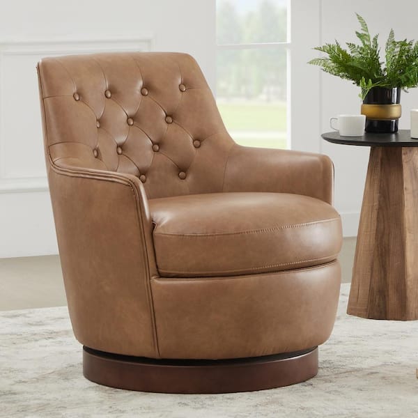 Spruce & Spring Talos Cognac Brown Fabric Tufted Swivel Accent Chair
