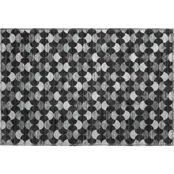 Mayfield Premium Machine Washable Abstract AMF2568 Black 2 ft. x 3 ft. Accent Rug