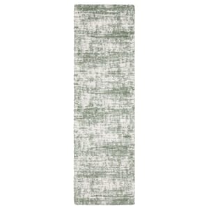 Gale Green/Ivory 2 ft. x 8 ft. Abstract Etched Lines Gridwork Polyester Indoor Runner Area Rug