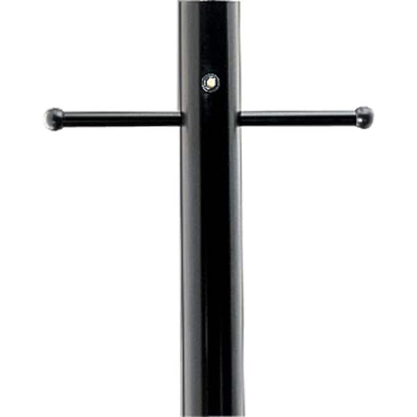 Progress Lighting Outdoor 7 Foot Matte Black Aluminum Post with Ladder Rest and Photocell for use with Outdoor Lanterns