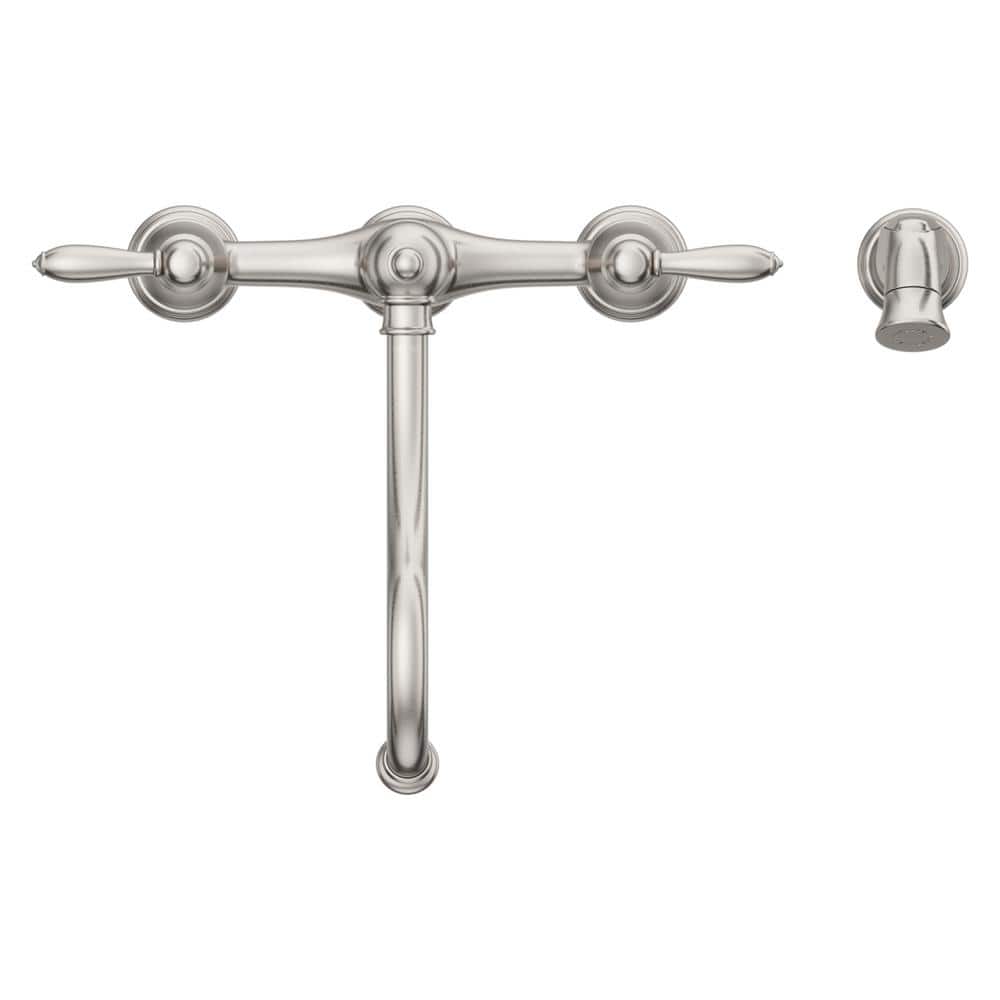 Stainless Steel Double Handle Bridge Kitchen Faucet with Side Sprayer