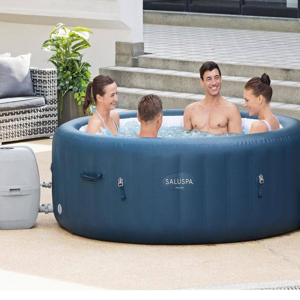 SaluSpa Milan 6-Person Blue Inflatable Round Hot Tub with Spa Seat and Pillow
