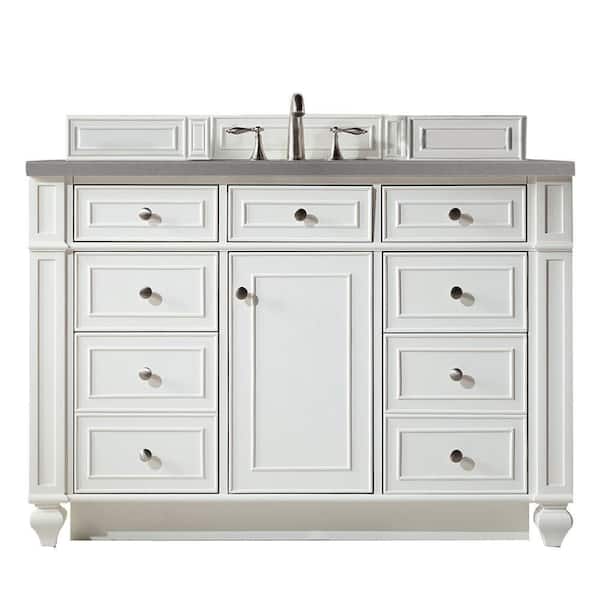 James Martin Vanities Bristol 48 in. W x 23.5 in D . X 34 in. H Single Vanity in Bright White with Quartz Top in Grey Expo