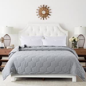 Honeycomb Color Contrast Stitched Gray/Bright White Microfber Twin Blanket