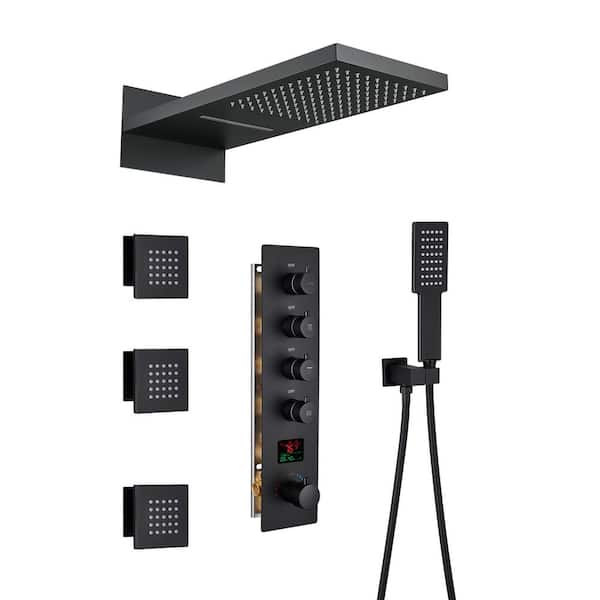 Flynama 22 in. 3-Jet Shower System with Hand Shower and Fixed Shower Head in Matte Black