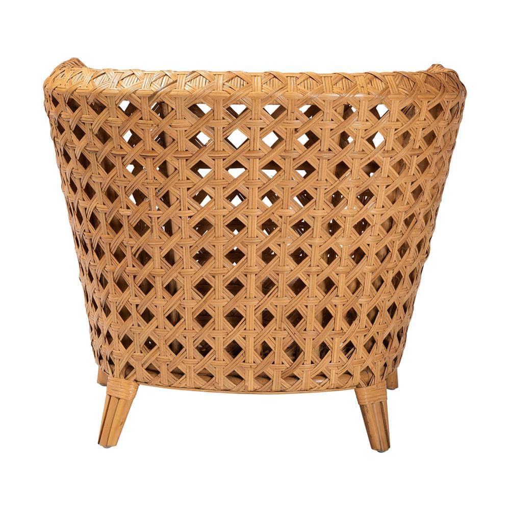 Handcrafted Natural Rattan Bohemian Accent Chair with White Cushion