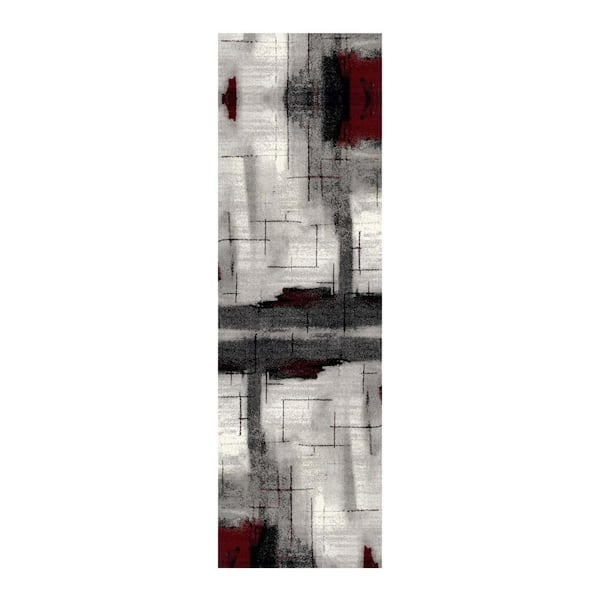Gray and Red 2 ft. x 3 ft. Abstract Area Rug