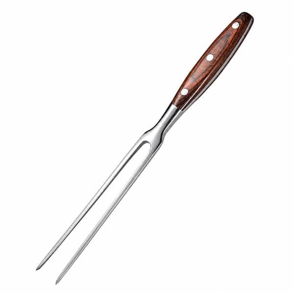 Heat‑Insulated Sturdy‑Built Metal with Wood Finish, 11.6 in. 2‑Prong Meat Carving Fork, Ideal Pizza‑BBQ Accessory