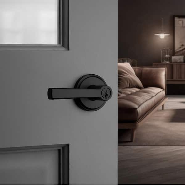 Trafford Matte Black Reversible Round Straight Keyed Entry Door Handle featuring SmartKey Technology