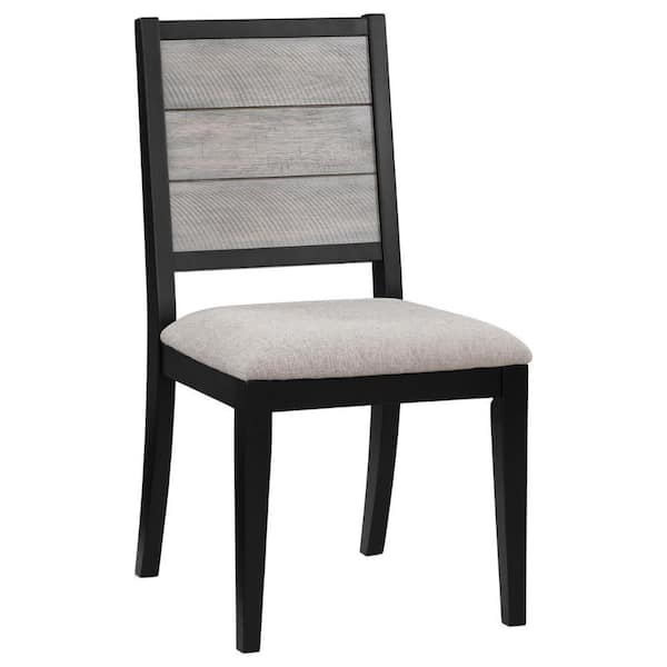 Benjara Gray and Black Polyester Plank Style Back Dining Chair (Set of 2)