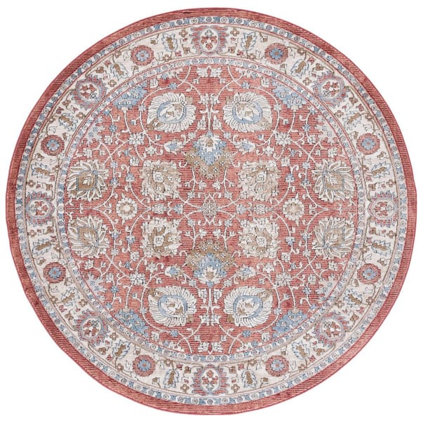 Rosewood 7 ft. x 7 ft. Ivory/Red Ornate Floral Round Area Rug