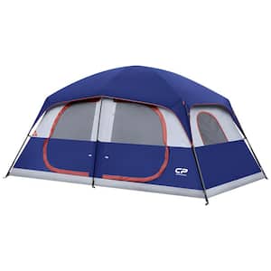 9-Person Camping Tents, 2 Room Weather Resistant Family Cabin Tent, 6 Large Mesh Windows, Double Layer in Blue