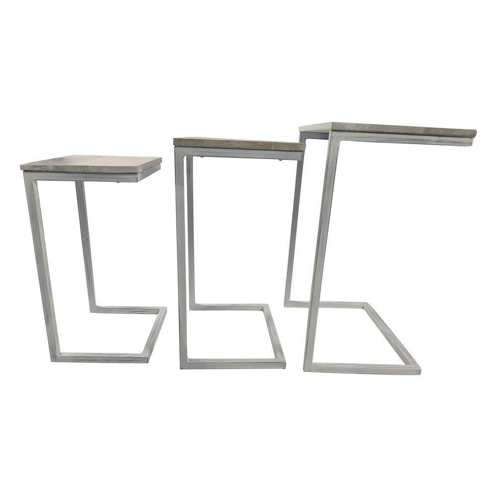 Addison Whitewash Mango Wood and Iron 3-Piece Nesting Table Set