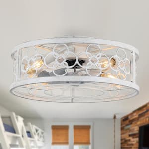 20 in. Indoor Distressed White Flush Mount Wood Ceiling Fan with Light and Remote Control