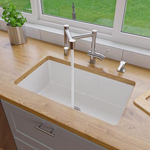 White Fireclay 30 in. Single Bowl Fireclay Undermount in Kitchen Sink