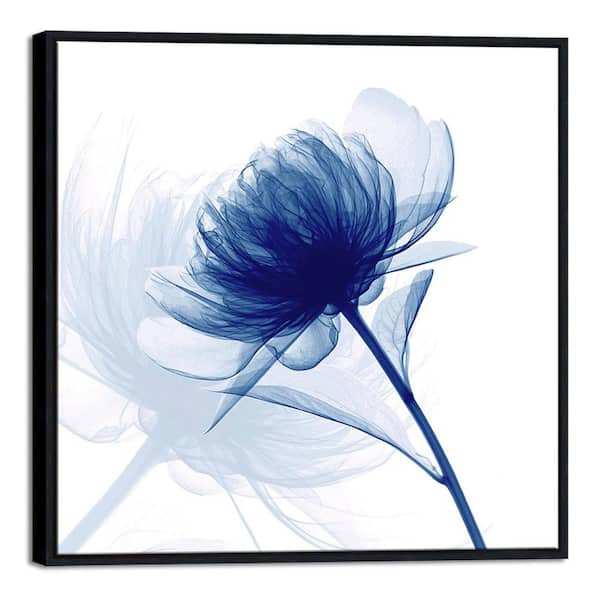 Unbranded 24.8 in. x 24.8 in. Large Black-Framed Blue Flickering Flower Modern Canvas Wall Art for Home Decor