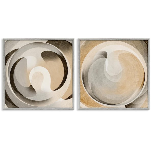 Stupell Industries Neutral Circular Vortex by Noah Bay 2 Pieces Gray Framed Abstract Giclee Art Print 24 in. x 24 in.