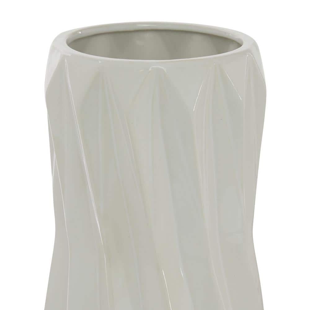 Sleek Elegance White Glossy Geometric Ceramic Vase 7" X 16.25"