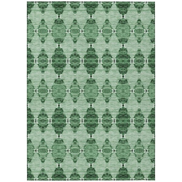 Emerald, Green 8 ft. x 10 ft.Woven Moroccan Polyester Rectangle Indoor/Outdoor Area Rug