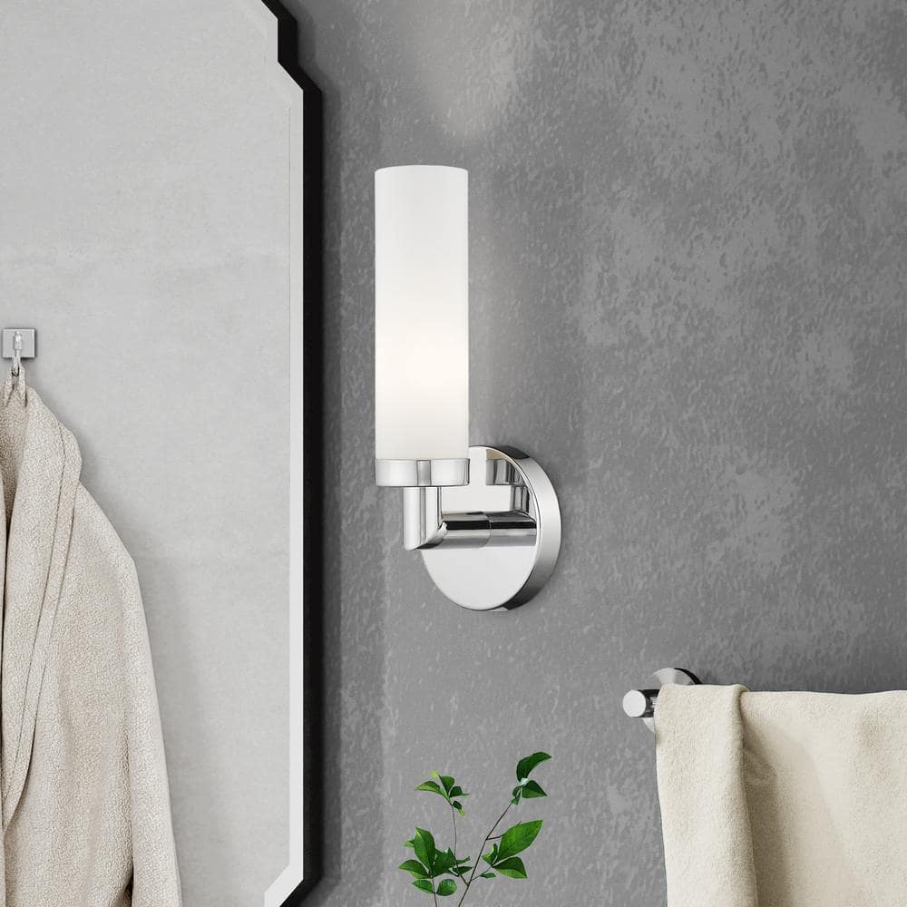 Aero Polished Chrome Direct Wired 1-Light Sconce with Satin Opal Glass