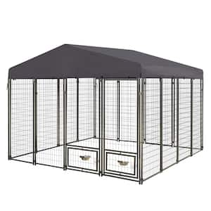 VEIKOUS 10 ft. x 10 ft. Outdoor Dog Kennel Fence with Rotating Feeding Door and Polyester Roof PS0101 03 The Home Depot