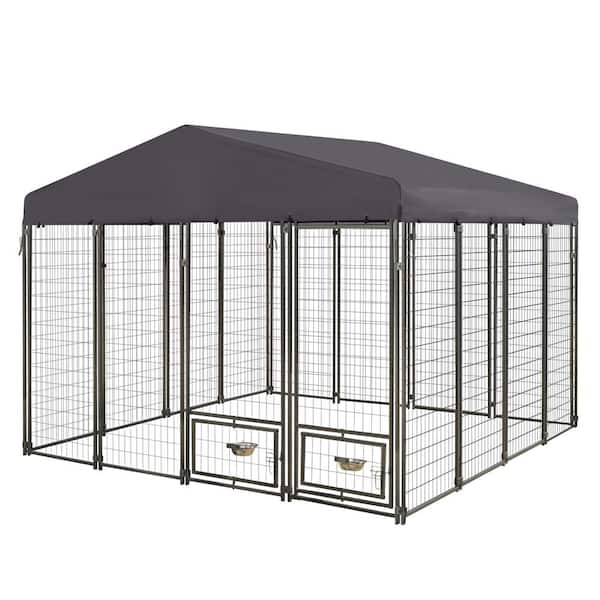 VEIKOUS 10 ft. x 10 ft. Outdoor Dog Kennel Fence with Rotating Feeding Door and Polyester Roof PS0101 04