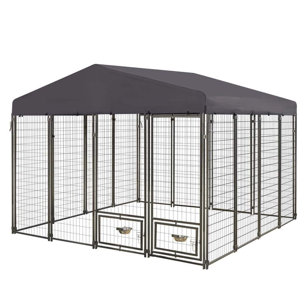 VEIKOUS 10 ft. x 10 ft. Outdoor Dog Kennel Fence with Rotating Feeding
