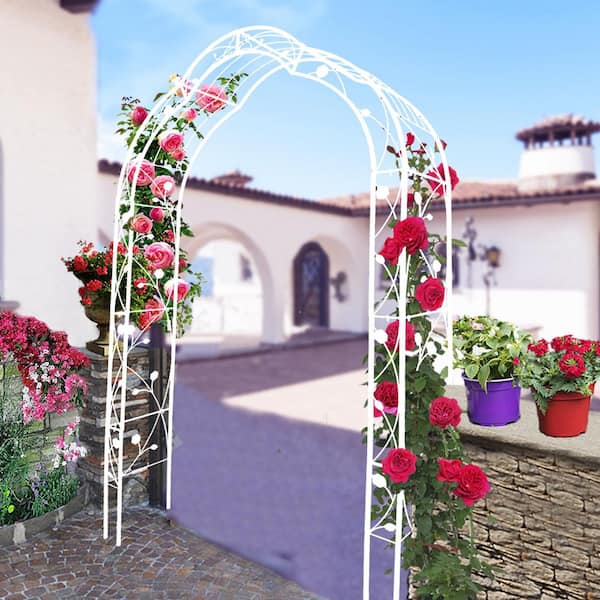 8-in-1 Metal Garden Arch, Freely Assembled Cream White Arbor Trellis for Climbing Plants and Roses