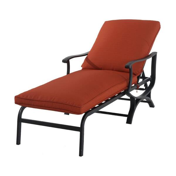 Hampton Bay Redwood Valley Adjustable Patio Chaise Lounge with Quarry Red Cushions