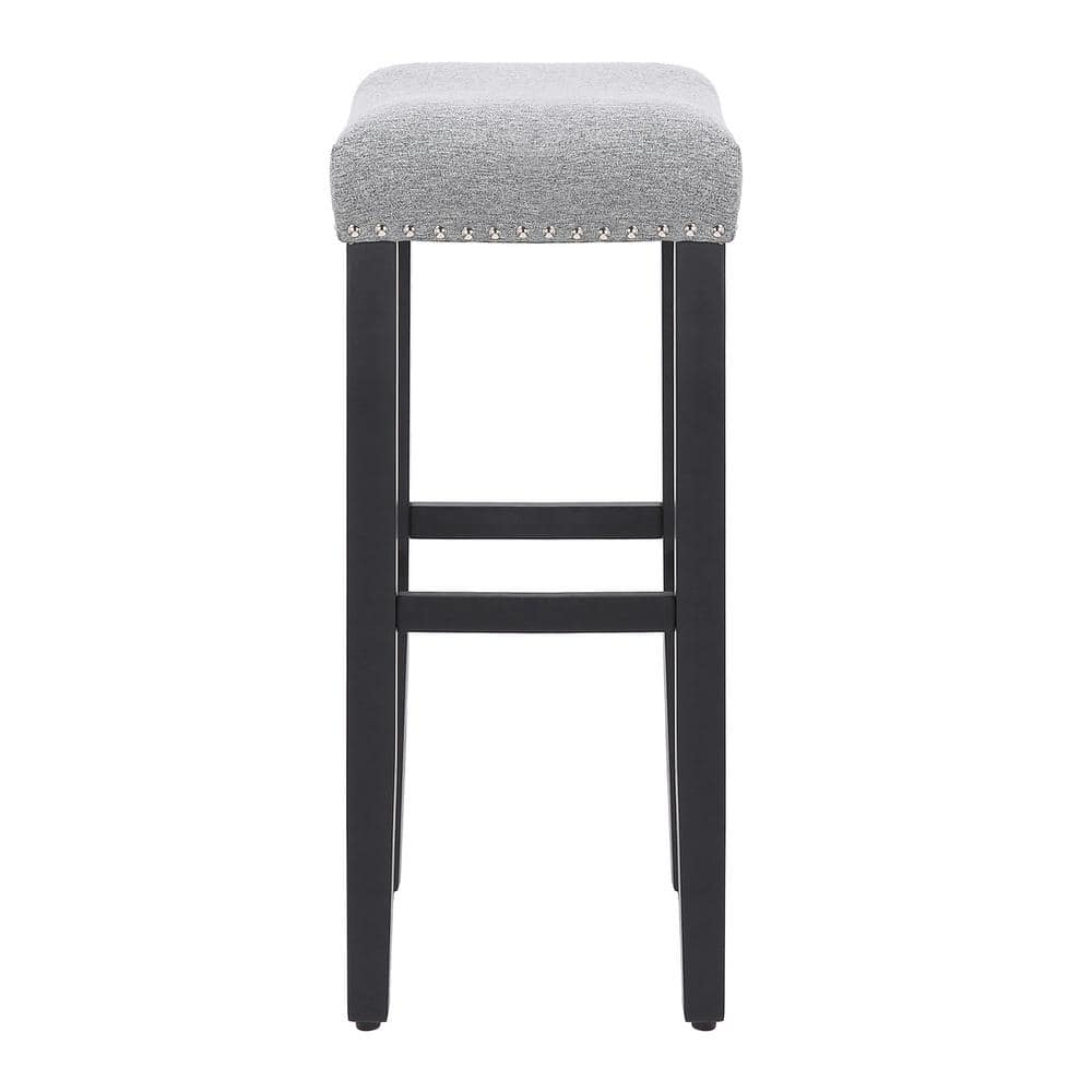 29" Gray Upholstered Saddle Seat Bar Stools, Set of 2