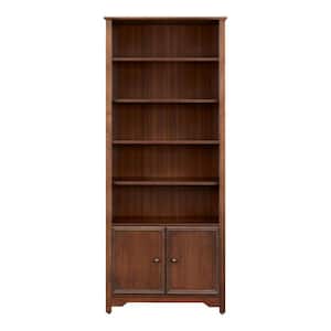 Bradstone 72 in. Walnut Brown Wood Open Bookcase with 2 Doors