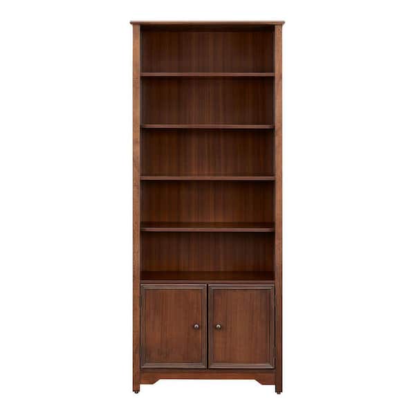 Home Decorators Collection Bradstone 72 in. Walnut Brown Wood Open Bookcase with 2 Doors