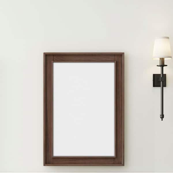 24 in. W x 30 in. H Rectangular Wood Framed Wall Bathroom Vanity Mirror in Brown Oak