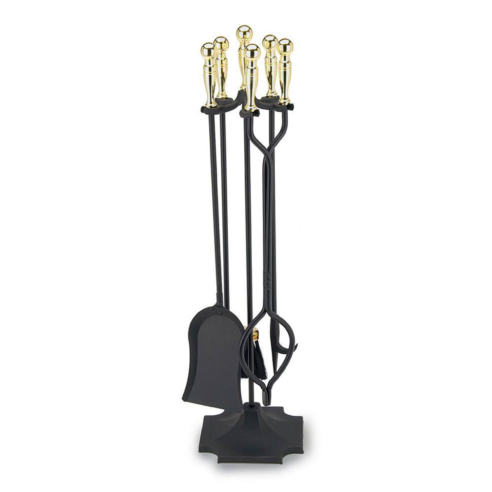 32 in. Tall 5Piece Black and Polished Brass Concord Fireplace Tool Set