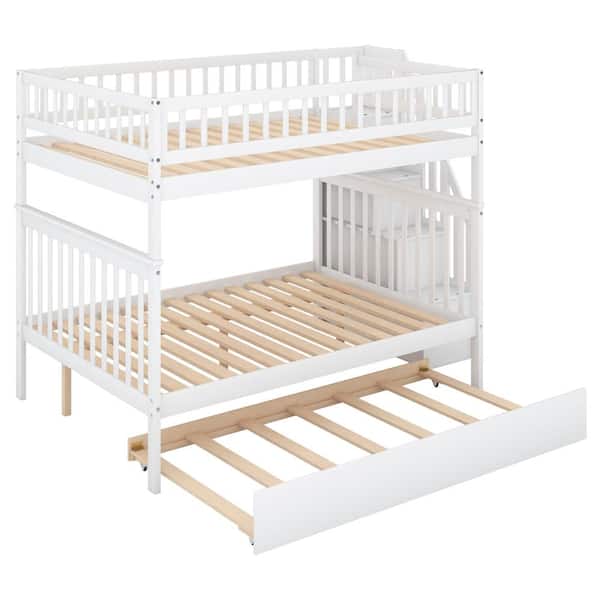 Nestfair White Wood Full over Full Bunk Bed with Trundle and Staircase ...