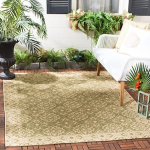 Courtyard Green/Cream 5 ft. x 8 ft. Border Indoor/Outdoor Patio  Area Rug