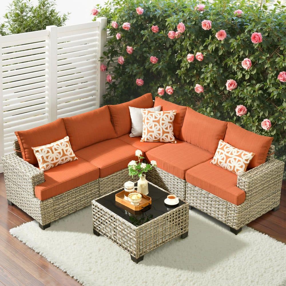 Merrit 6-Piece Wicker Outdoor Patio Conversation Sectional Set with Brick Red Cushions price history on PriceWatchPro