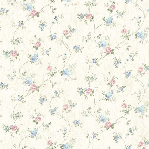 Brewster Persimone Periwinkle Floral Vine Periwinkle Wallpaper Sample