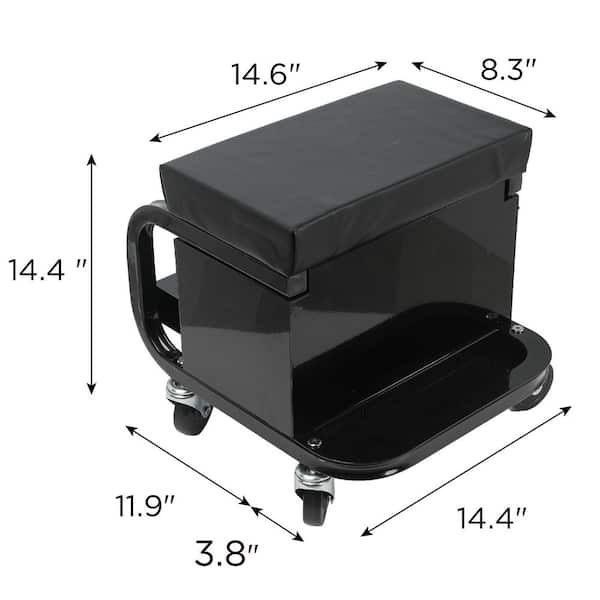 350 lb. Capacity Black Steel Rolling Creeper, Garage Mechanics Chair with Tool Tray and 3 Built-in Drawers