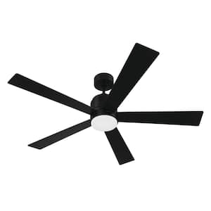 McCoy 52 in. Indoor Flat Black Finish Ceiling Fan with Soft White Integrated LED Light and 4 Speed Control Included